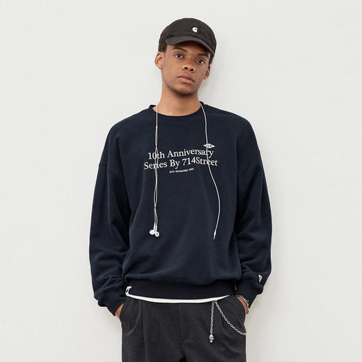 714street十周年美式复古印花圆领加绒卫衣男2025秋冬情侣长袖T恤 商品图2