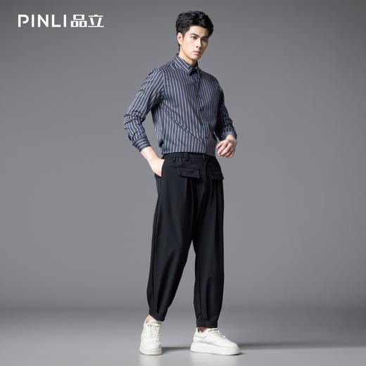 PINLI品立2025秋季新款男士尖领条纹长袖衬衫商务休闲打底衬衣潮GD253113049 商品图3