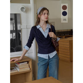 SimpleRetro天丝羊毛法式拼接针织衬衫女