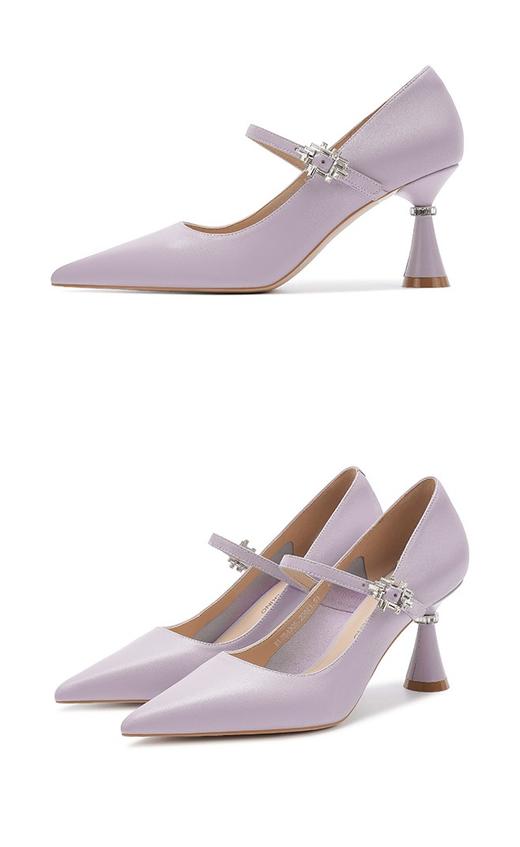 诺贝达浅口单鞋尖头一字带气质婚礼晚宴百搭法式高跟鞋 商品图6