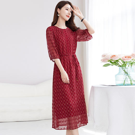 丁摩真丝绣花连衣裙收腰圆领减龄桑蚕丝连衣裙女AL9092 商品图3