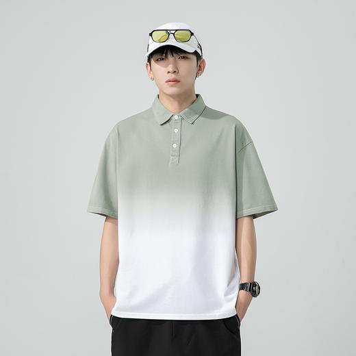 红览 男士短袖polo衫灰色渐变丝光棉翻领t恤81051 商品图1
