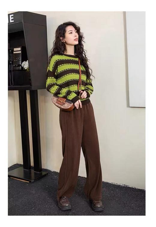 【孤品捡漏】G39绿➕咖圆领拼接镂空针织毛衫-喜出 商品图3