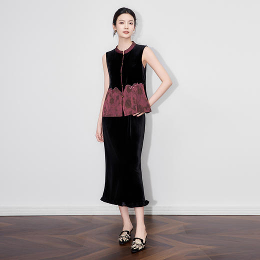 新中式香云纱提花背心，国风复古拼丝绒马甲（仅马甲）WLZD-2511504 商品图3