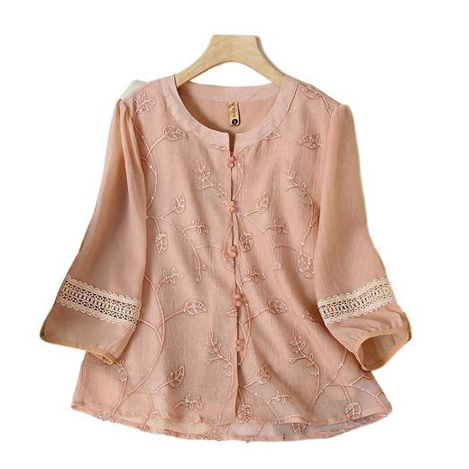 W012-2533-78-138蕾丝衫妈妈装洋气雪纺T恤薄款小衫中老年女夏季母亲节中袖上衣服 商品图4