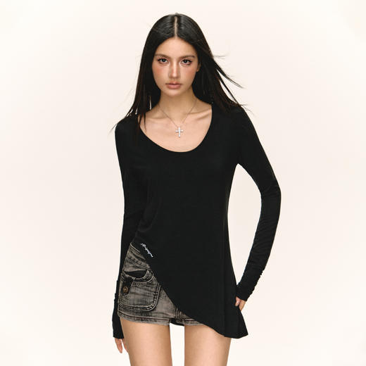 Ariseism 美式复古设计感长袖T恤女秋季新款修身上衣 商品图0