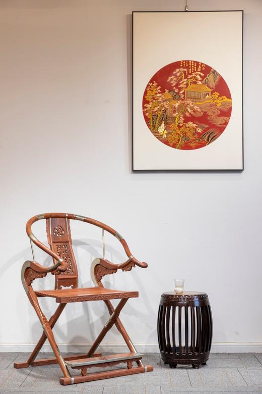 红桥红  家具严选  缅甸花梨(大果紫檀）  【木面 王款 麒麟纹交椅】 商品图0