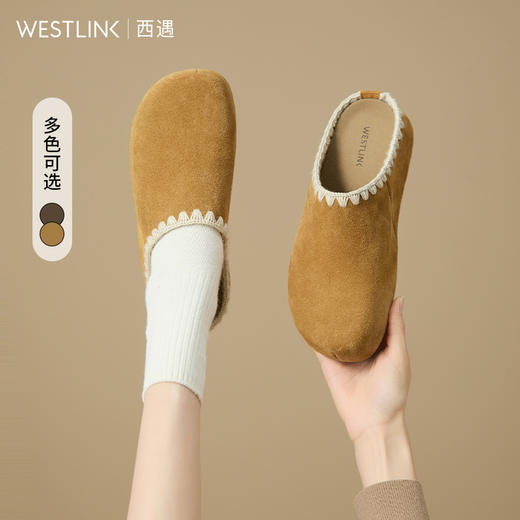 西遇厚底勃肯鞋女新款秋季复古波西米亚黄色一脚蹬包头半拖鞋V1656981 商品图0