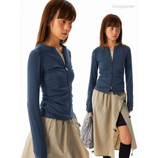 CryingCenter凉感天丝莫代尔亲肤透气紧身收腰 拉链长袖上衣外套 商品图2