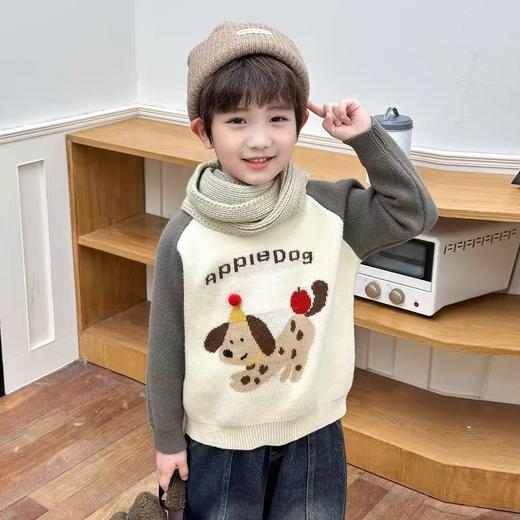 【孤品捡漏】（微脏）G32卡通苹果小狗浅蓝童装毛衣-喜出 商品图1