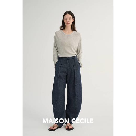 MAISON CECILE 三色/松弛感亚麻肌理遮肉显瘦弧形弯刀裤 商品图3