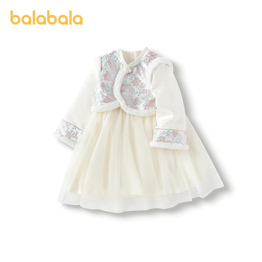 巴拉巴拉女童国风连衣裙秋冬网纱假两件裙子小童洋气中式甜美提花 商品图4