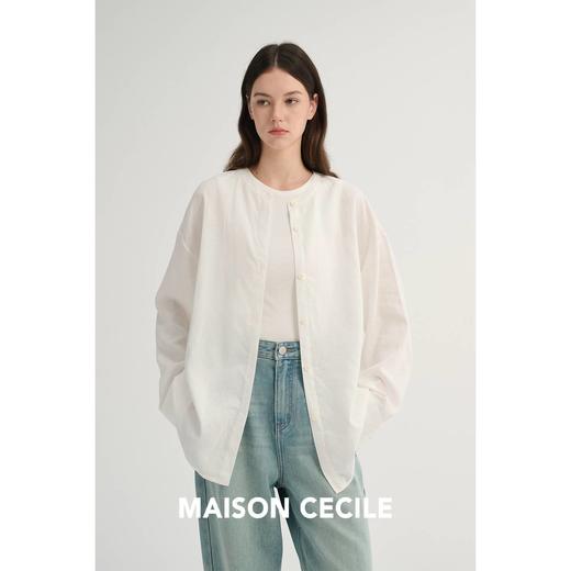 MAISON CECILE 两色/亚麻色织休闲慵懒感松弛落肩长袖衬衫 商品图1