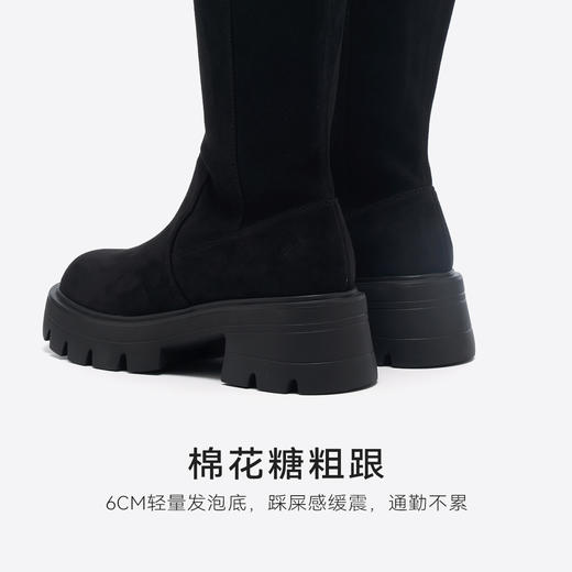 星期六黑色绒面百搭厚底过膝长靴SSD4117140 商品图11