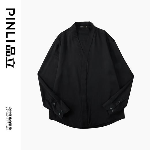 PINLI品立2025秋季新款V领纯色休闲长袖衬衫雅痞风垂感衬衣男上衣GD253113045 商品图6