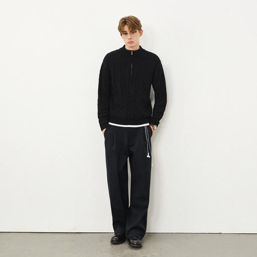 714street羊毛羊绒混纺绞花半拉链毛衣男2025秋冬情侣针织衫上衣 商品图2