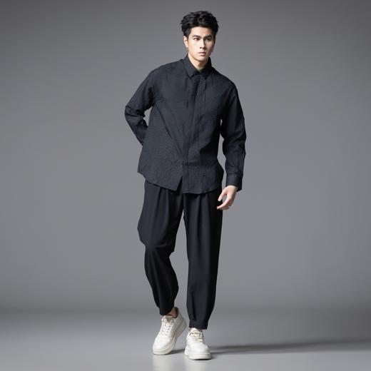 PINLI品立春季新品褶皱长袖衬衫男士纯色肌理感潮牌休闲衬衣GD253113037 商品图1