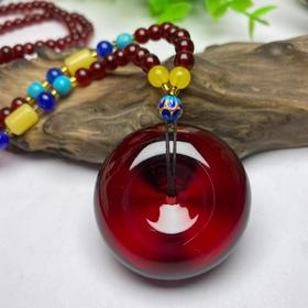 丁摩 琥珀蜜蜡面包扣随形二代吊坠酒红项链男女款血珀平安扣5ZF-58797