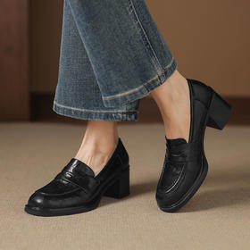 【预售5天】乐福鞋质感气质头层羊皮圆头，高跟舒适百搭单鞋英伦风粗跟HB&5569