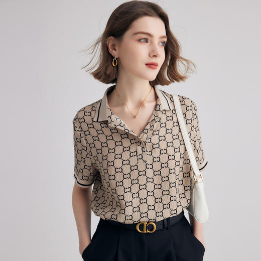 【帕罗】B3F | 100%桑蚕丝立领螺纹口短袖衬衫 商品图0