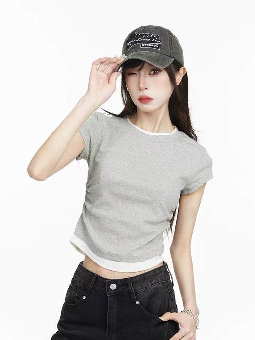 【孤品捡漏】G16假两件抽褶弹力棉T恤-喜出 商品图3