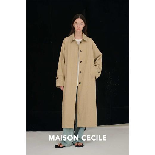 MAISON CECILE 亚麻肌理感翻领立体直身廓形百搭长款风衣 商品图2