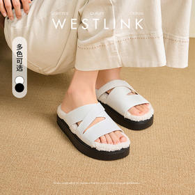 西遇一脚蹬毛毛鞋女新款秋冬法式百搭保暖棉拖厚底外穿拖鞋V1857062