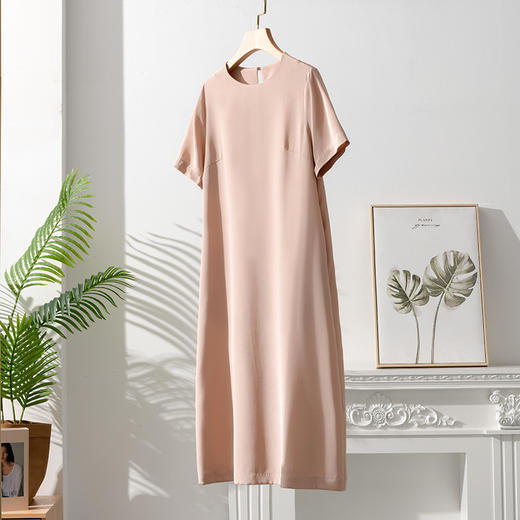 丁摩 夏季新款真丝连衣裙纯色桑蚕丝裙子大码女装减龄舒适款5ZF-339 商品图3