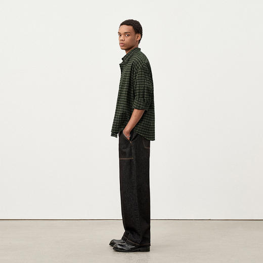 【非质量问题不退不换】714street褶皱肌理感泡泡纱格子衬衫男2025秋季宽松长袖衬衣外套 商品图3