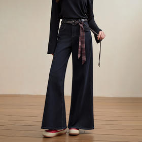【限时秒杀】西遇宽松阔腿牛仔裤女秋季新款复古黑色水洗高腰显瘦长裤Y0051266/H0055247