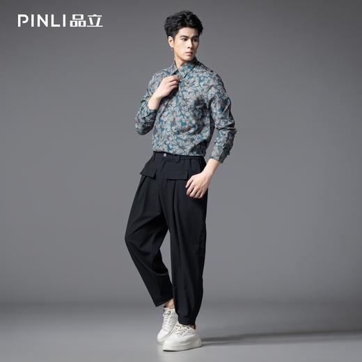 PINLI品立春季新款满花印花长袖衬衫潮牌雅痞休闲翻领男衬衣GD253113034 商品图1