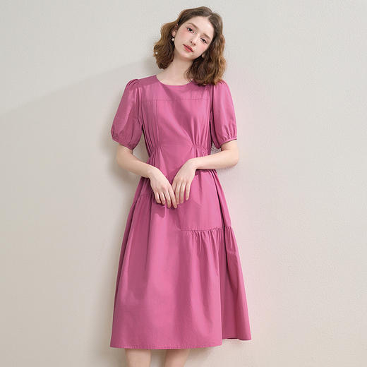 法式温柔设计感抽褶连衣裙女夏季泡泡袖收腰中长裙A字裙V1250834 商品图2