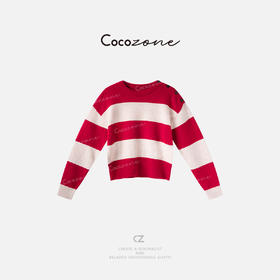 COCO ZONE 刘一一“红条拼接”100绵羊毛简约风毛织上衣CD1A1168