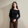 西遇纯欲斜肩下摆纽扣开叉长袖针织衫女秋季气质收腰显瘦毛衫V2751165 商品缩略图4