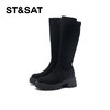 星期六黑色绒面百搭厚底过膝长靴SSD4117140 商品缩略图7