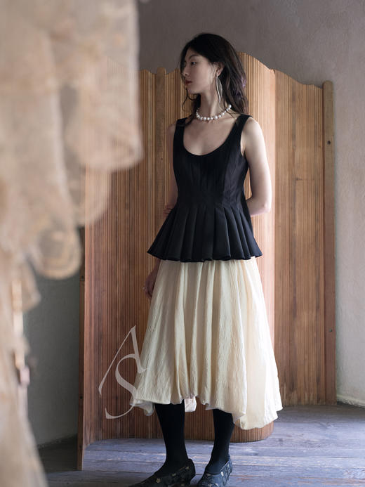 Phaedo 25AW 墨色/米金色/旧银灰野蚕丝垂褶半裙 商品图12