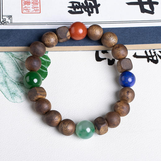 xy0570沉香+南红碧玉青金石非洲翠多宝手串 商品图3