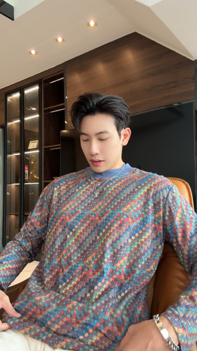 T4592SDSA男士长袖t恤2025新款轻奢痞帅男装简约撞色斜纹圆领长袖T恤