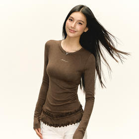 Ariseism 美式复古设计感长袖T恤女秋季新款修身上衣