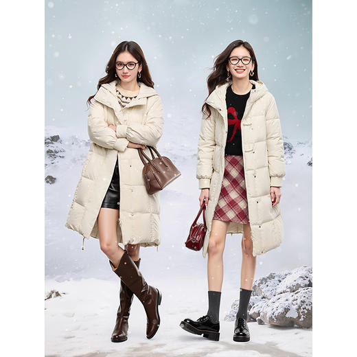 【年终特卖】熙世界90白鸭绒羽绒服女长款2025年冬季新款连帽防风御寒保暖外套 商品图2