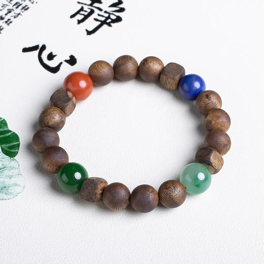 xy0570沉香+南红碧玉青金石非洲翠多宝手串 商品图1