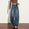 【限时秒杀】西遇复古水洗猫须阔腿牛仔裤女秋季高腰显瘦百搭宽松弯刀裤H0051300 商品缩略图0