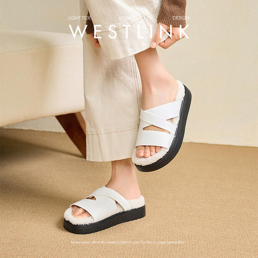 西遇一脚蹬毛毛鞋女新款秋冬法式百搭保暖棉拖厚底外穿拖鞋V1857062 商品图2