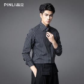 PINLI品立2025秋季新款商务条纹修身衬衣男士高级感免烫长袖衬衫GD253113048