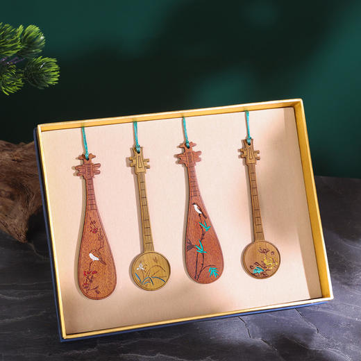 【古典乐器红木书签礼盒】古琴琵琶乐器梅兰竹菊创意木质书签礼盒装文创意精美礼品 商品图1