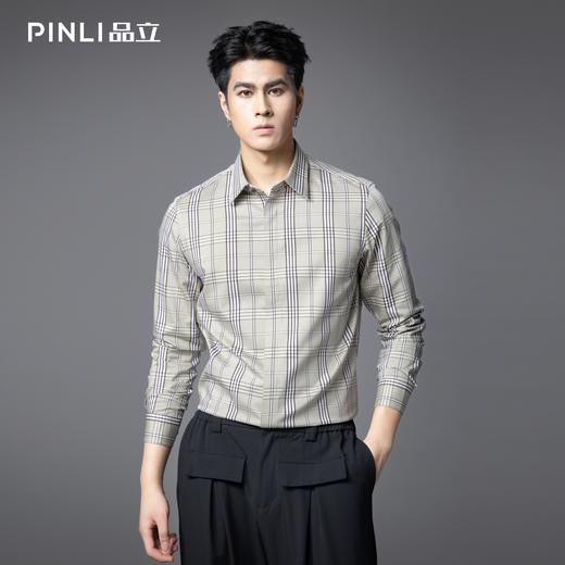 PINLI品立2025秋季新款男士修身商务格子长袖衬衫打底休闲衬衣潮GD253113055 商品图0