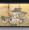独角鹿西洋古董日本明治时期画师春笑签名出品「东方山水人物」主题纸本设色洒金六曲屏风 商品缩略图2