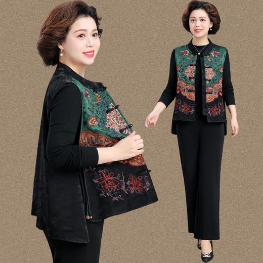 LO-25K600妈妈秋装绣花马甲外套新中式国风新款中老年春秋刺绣坎肩背心马夹 商品图0