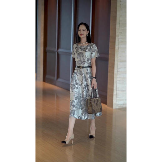 丁摩 轻奢气质连衣裙夏季新款法式浪漫高级感中长款提花裙子5ZF-06423 商品图2