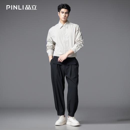 PINLI品立2025秋季新款男士宽松尖领纯色打底长袖衬衫休闲衬衣潮GD253113068 商品图1